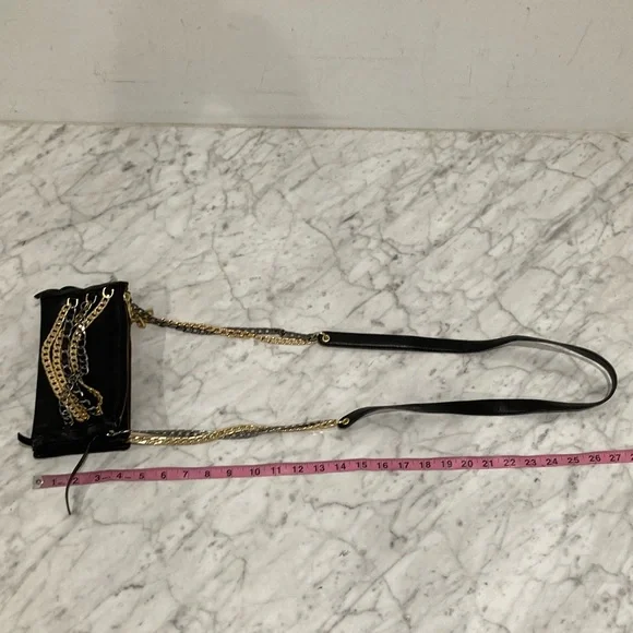 ASH Black Leather Convertible Cross Body Purse Gold Silver Chain - Picture 14 of 14